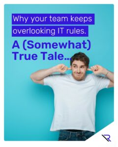 Man with his index fingers in his ears. Image text: From Ignored to Understood: Making IT Policies That Stick