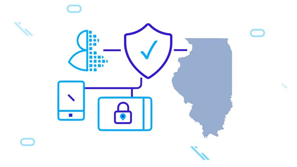 Silhouette of the state of Illinois with digital icons