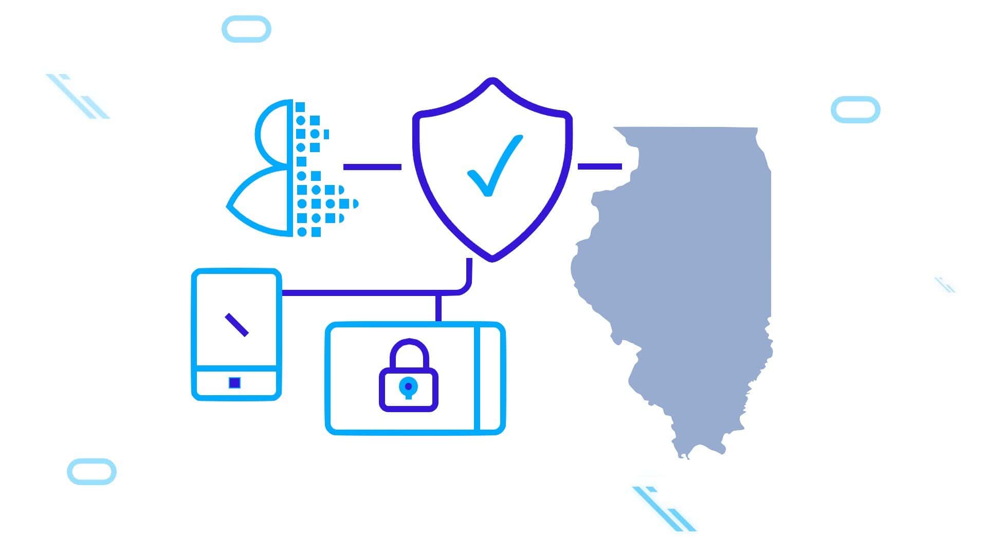 Silhouette of the state of Illinois with digital icons