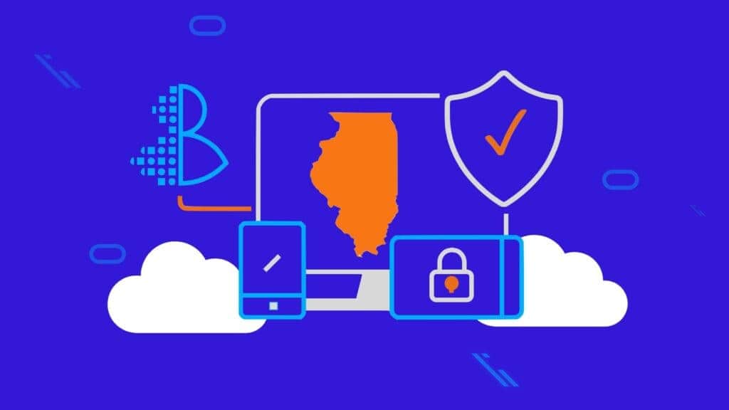 Silhouette of the state of Illinois with digital icons