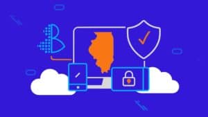Silhouette of the state of Illinois with digital icons