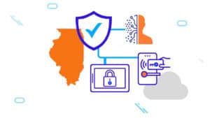 Silhouette of the state of Illinois with digital icons