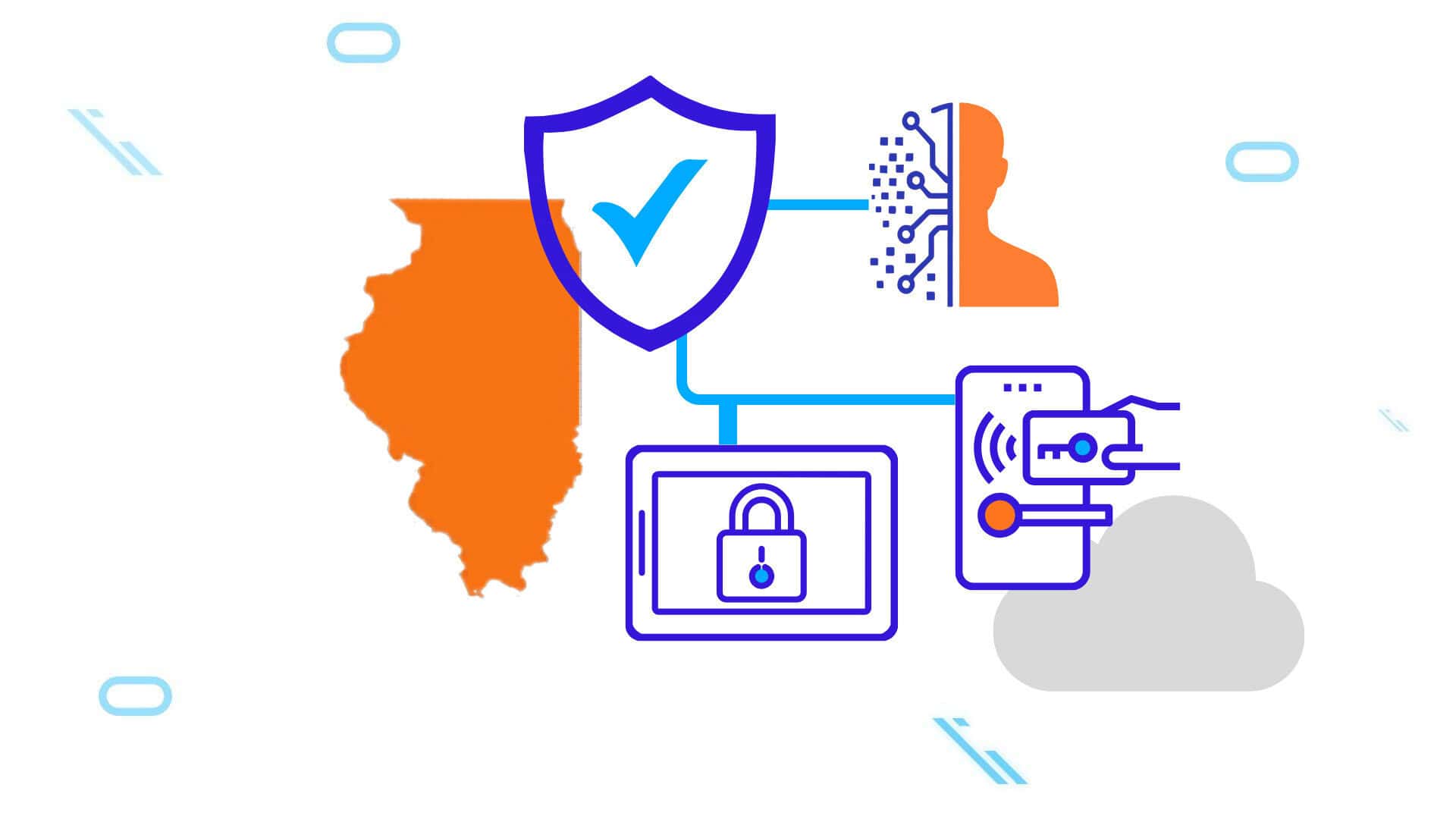Silhouette of the state of Illinois with digital icons