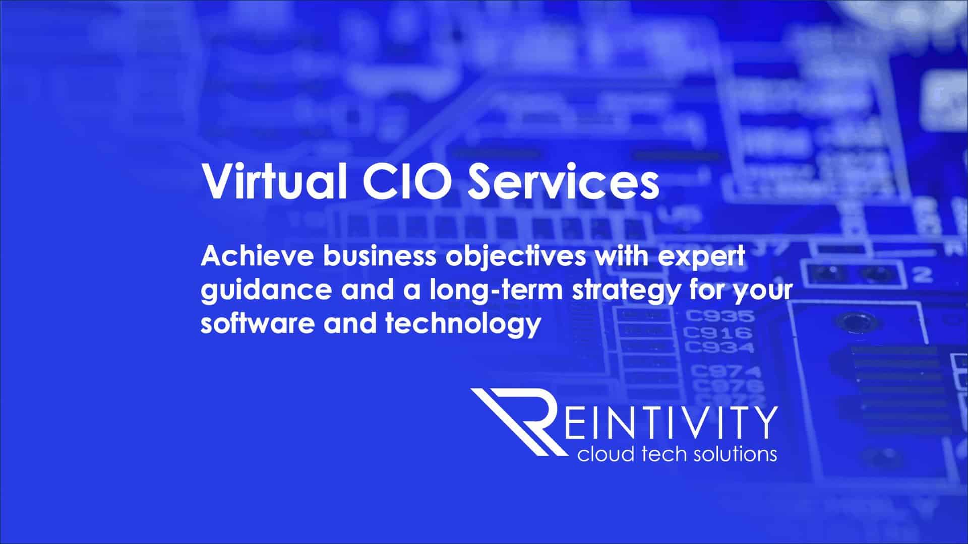 Icon: Virtual CIO Services with Reintivity. Achieve business objectives with expert guidance and a long-term strategy for your software and technology.