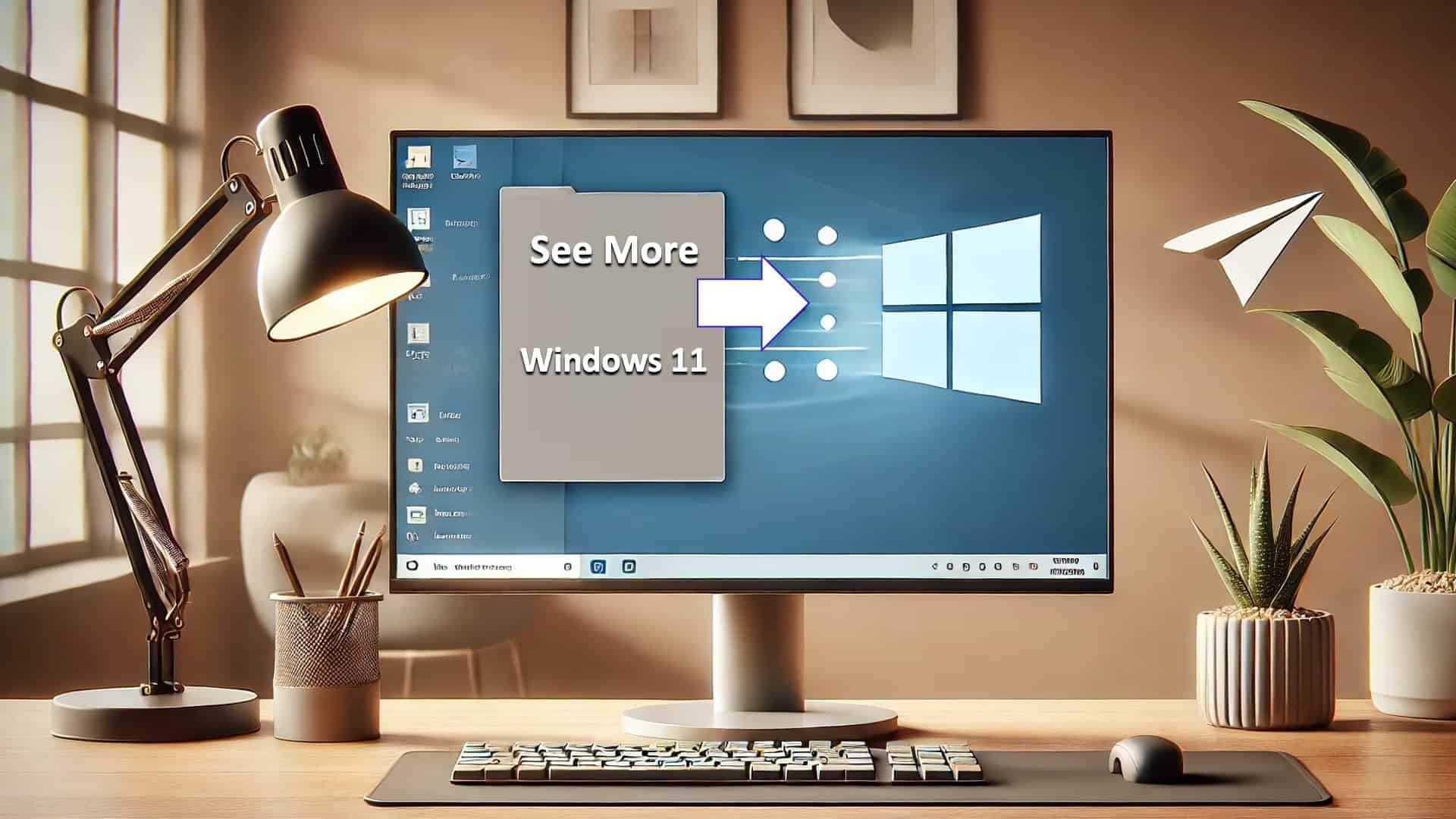 Windows 11 File Explorer window displayed on a computer screen with text See More Windows 11