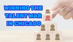 Stacked dice with the silhouette of a person. Image text: Winning the Chicago Talent War